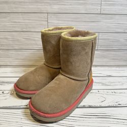 UGG Kids Classic Short Chestnut Girls Boots Size Youth 13 Pink & Yellow Accents