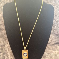 14k rope chain with 14k pendant with diamond in sapphire