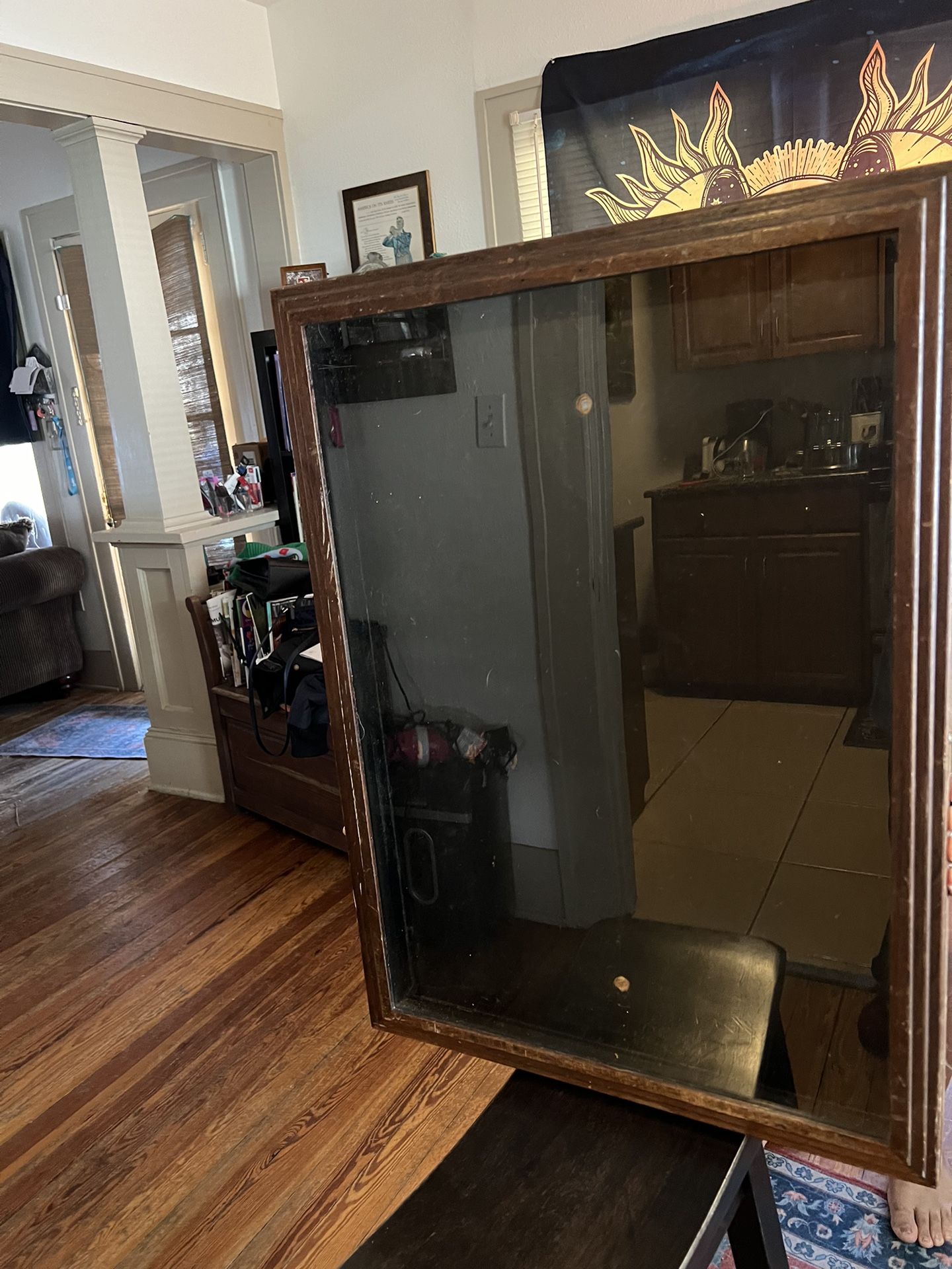 Vintage Wood and Glass Tabletop Counter Small Jewelry Display Case & Large Shadow Box/Display Frame