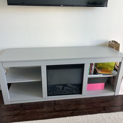 Gray TV Stand With Fireplace