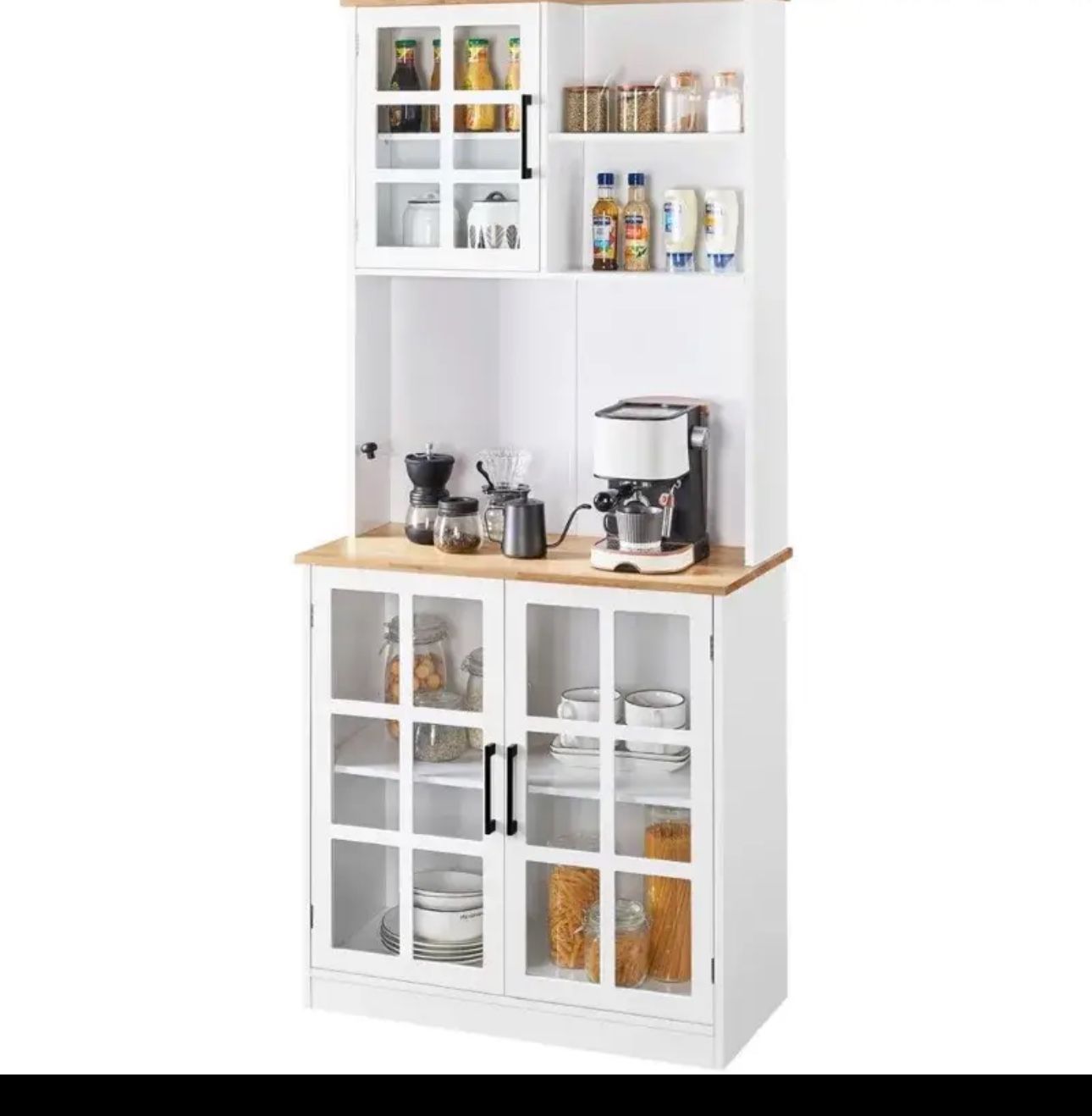 Kitchen Pantry Storage with 3 Cabinets 2 Open Shelves for Dining Room