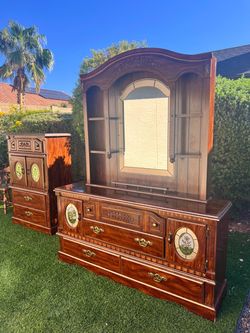 Retro Bohemian Vintage 2-Piece Bedroom Set: Dresser with Hutch and Armoire