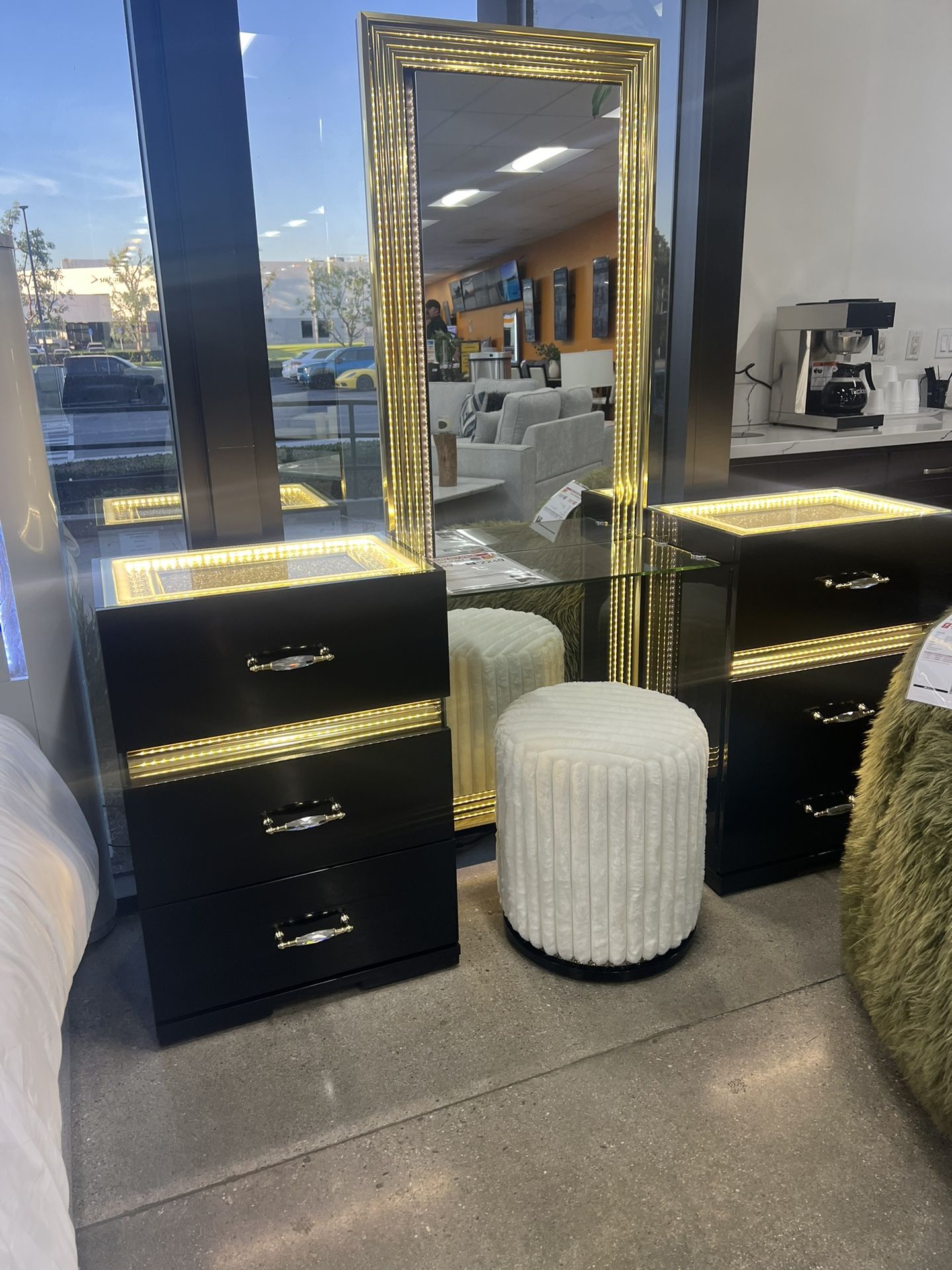 New Vanity With LED Lights / Gold Acrylic Handles. Black Or Beige. 73Wx16Dx72H. Free Delivery!