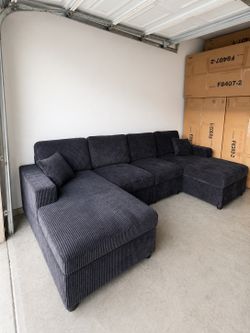🔥 Oversized Couch Black Corduroy Sectional Sofa | Financing Available | Same-Day Delivery