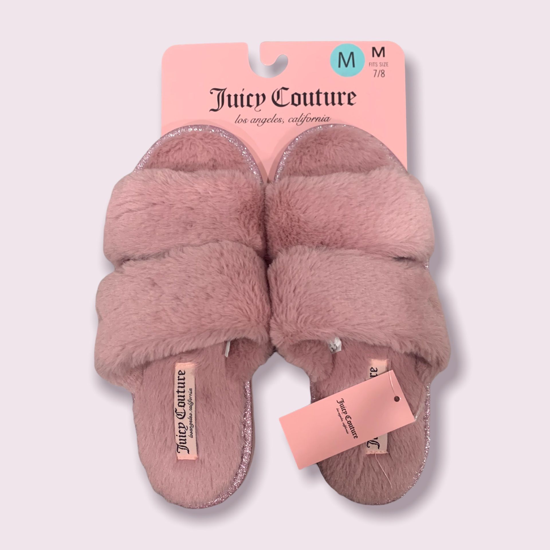 NWT Juicy Couture Faux Fur Mauve Pink Fur Slippers Soft for Sale