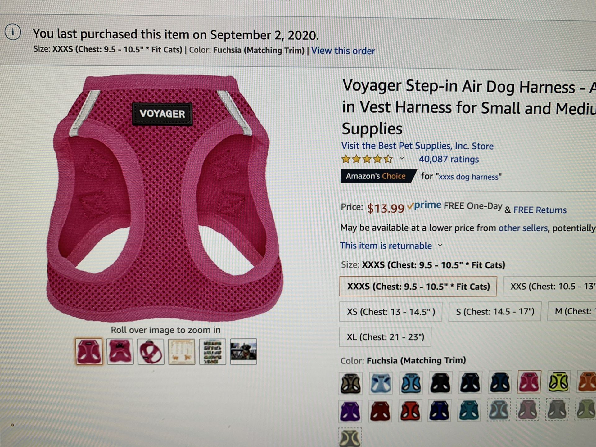 Xxxs dog/cat harness