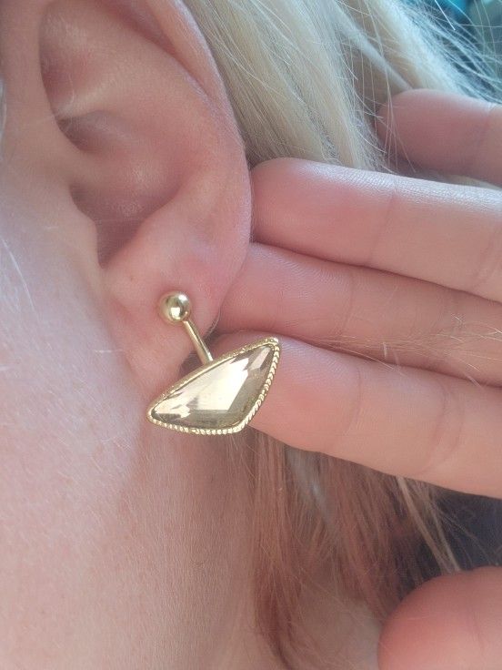 Gold Triangle Gem Earrings
