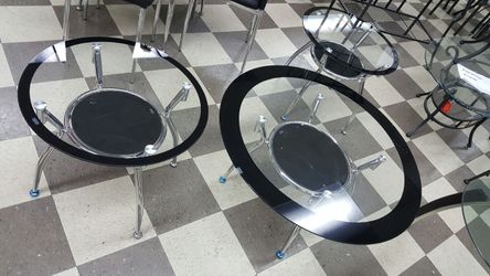 new modern contemporary chrome black Glass round coffee table set with 2 end table