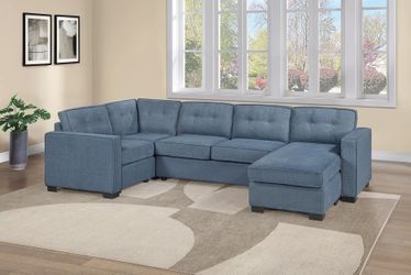 Sectional sofa Blue Waffle Suede, Reversible Chaise. New Especial price