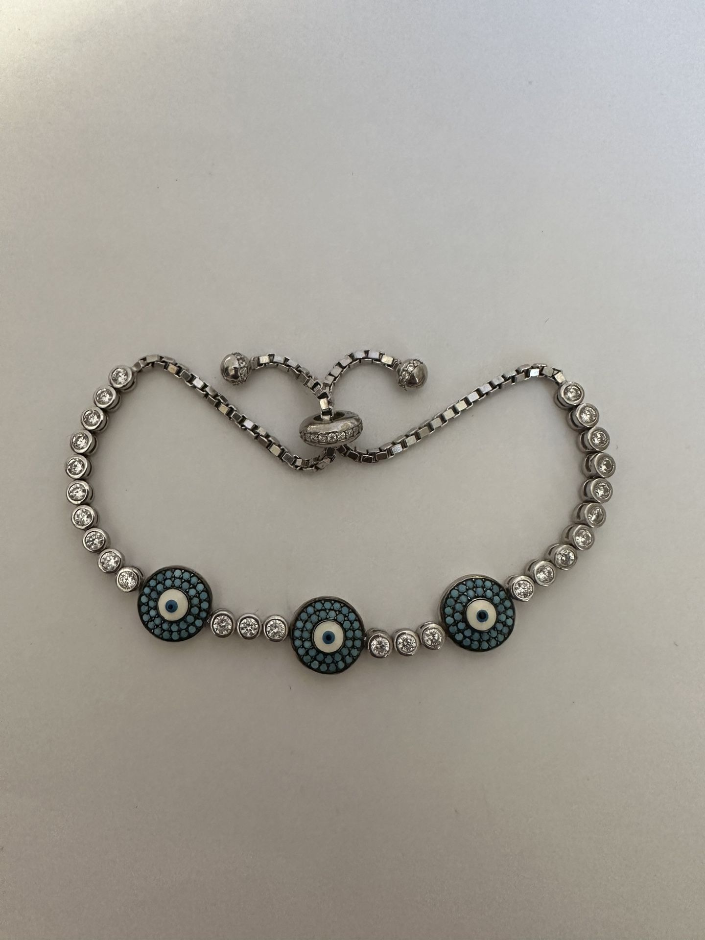 🧿 925 Silver turquoise three-evileye slider bolo lock bracelet with enamel