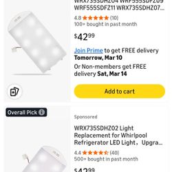 Light Replacement for Whirlpool Refrigerator LED Light, W11527432 Fits for Maytag MFI2570FEZ07