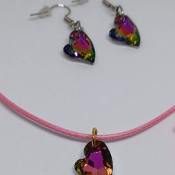 New Cryastal, Pink, Jewelry Set, Necklace, Stretch Bracelet, Earring Set