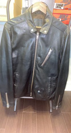 Men's All Saints Dark NAVY Leather Jacket Size Large 🔥🔥