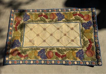 Cute Fruit motif Hooked Rug. 64”x41”.