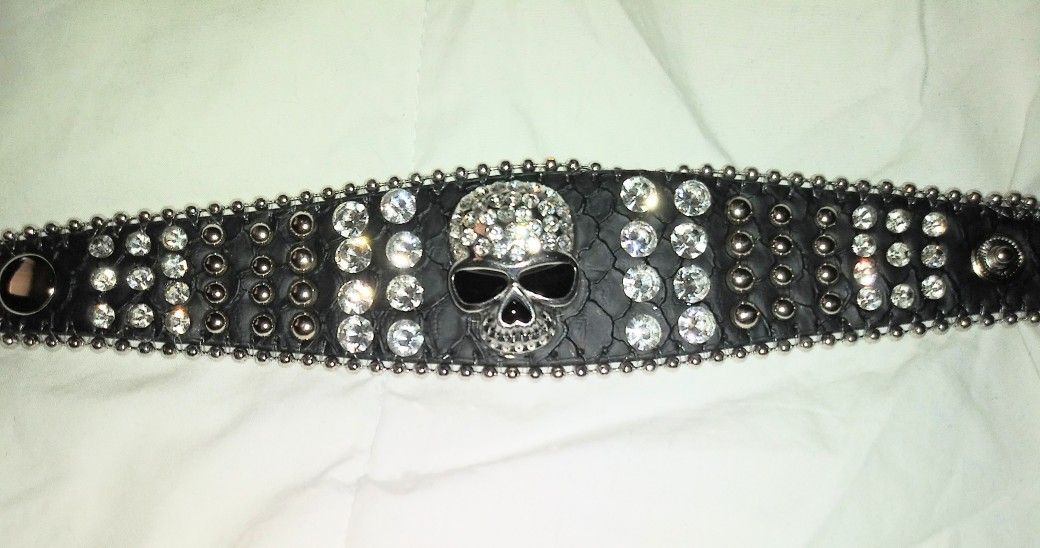 Sugar skull bracelet leather straps with crystals