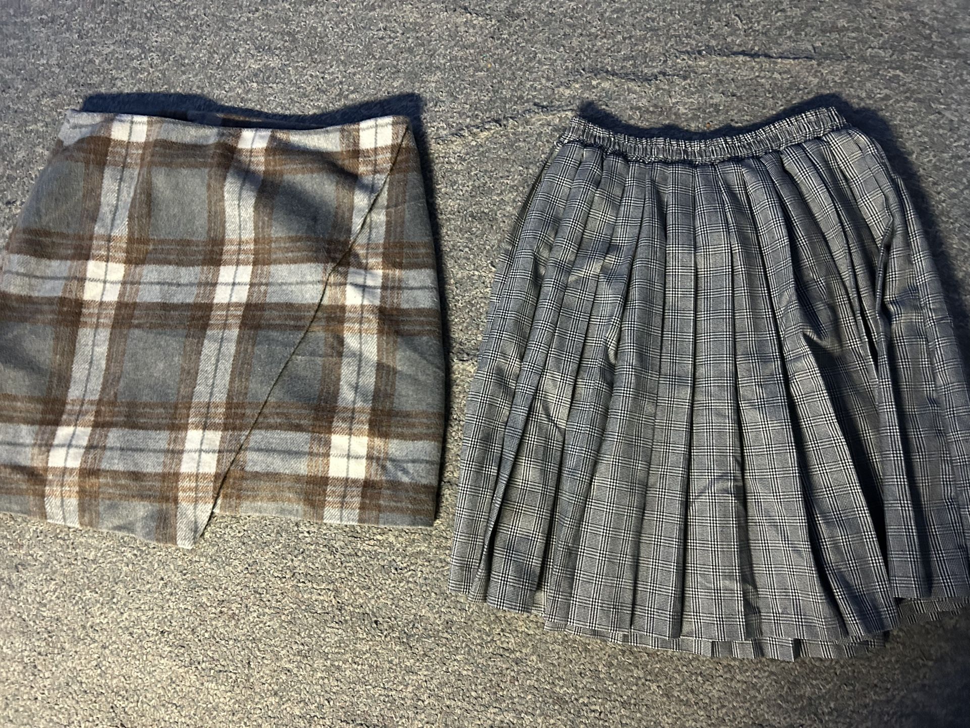 Skirts bundle size large plaid faux wool and gray pleated