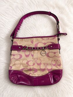 Y2K 💜😈 Vintage Coach Signature Canvas Hobo Shoulder Bag Purple Patent Leather EUC
