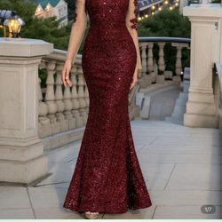 Shein Red Mesh Gown Size Large 