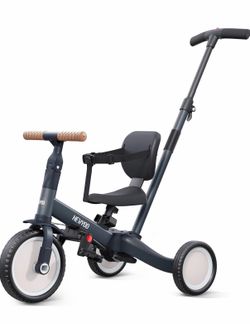 NEWYOO 4-in-1 Toddler Tricycle with Push Handle & Safety Harness