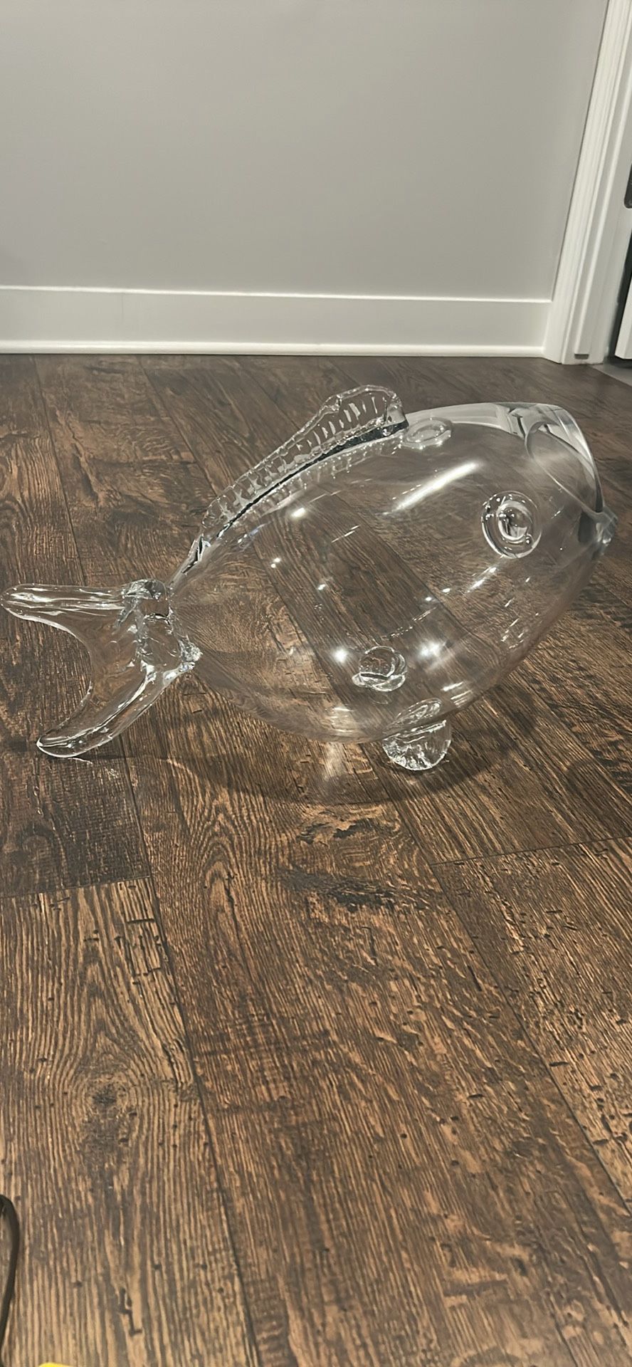 Vintage Hand-Blown Clear Glass Open Mouth Fish Vase Bowl