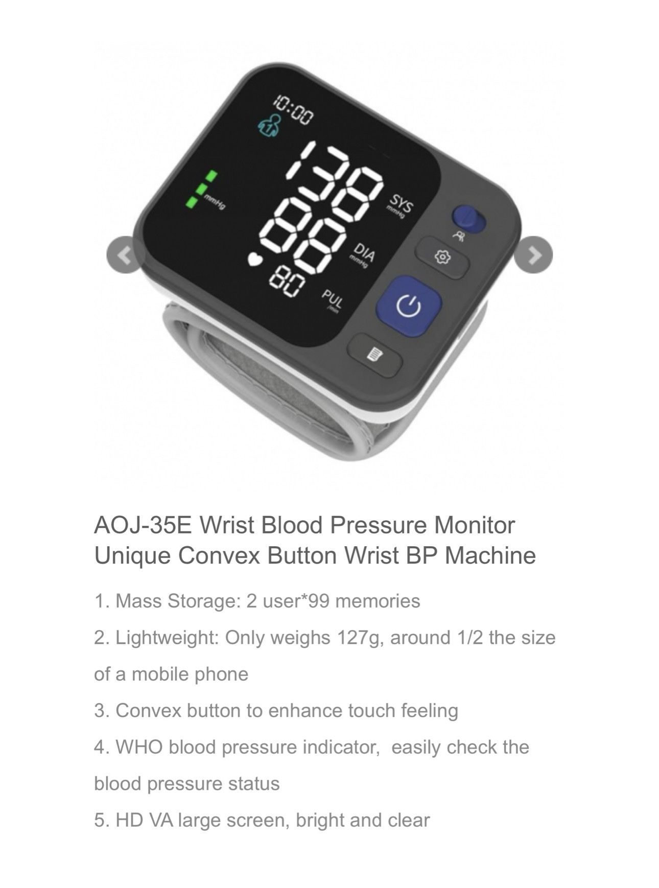 Brand new Wrist Blood Pressure Monitor Unique Convex Button Wrist BP Machine 