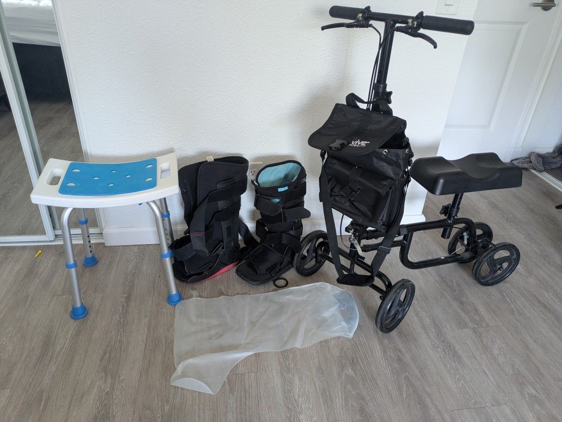 Knee Scooter Knee Walker Vive Mobility MOB1007 - Walking Boots - Shower Chair - Waterproof Cast Cover