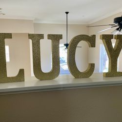 LUCY: Gold Glitter Letters Made Of Wood.
