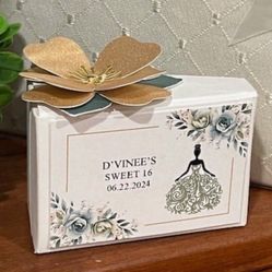 SAGE dress GOLD flower Quinceañera Recuerdos Party Favors boxes