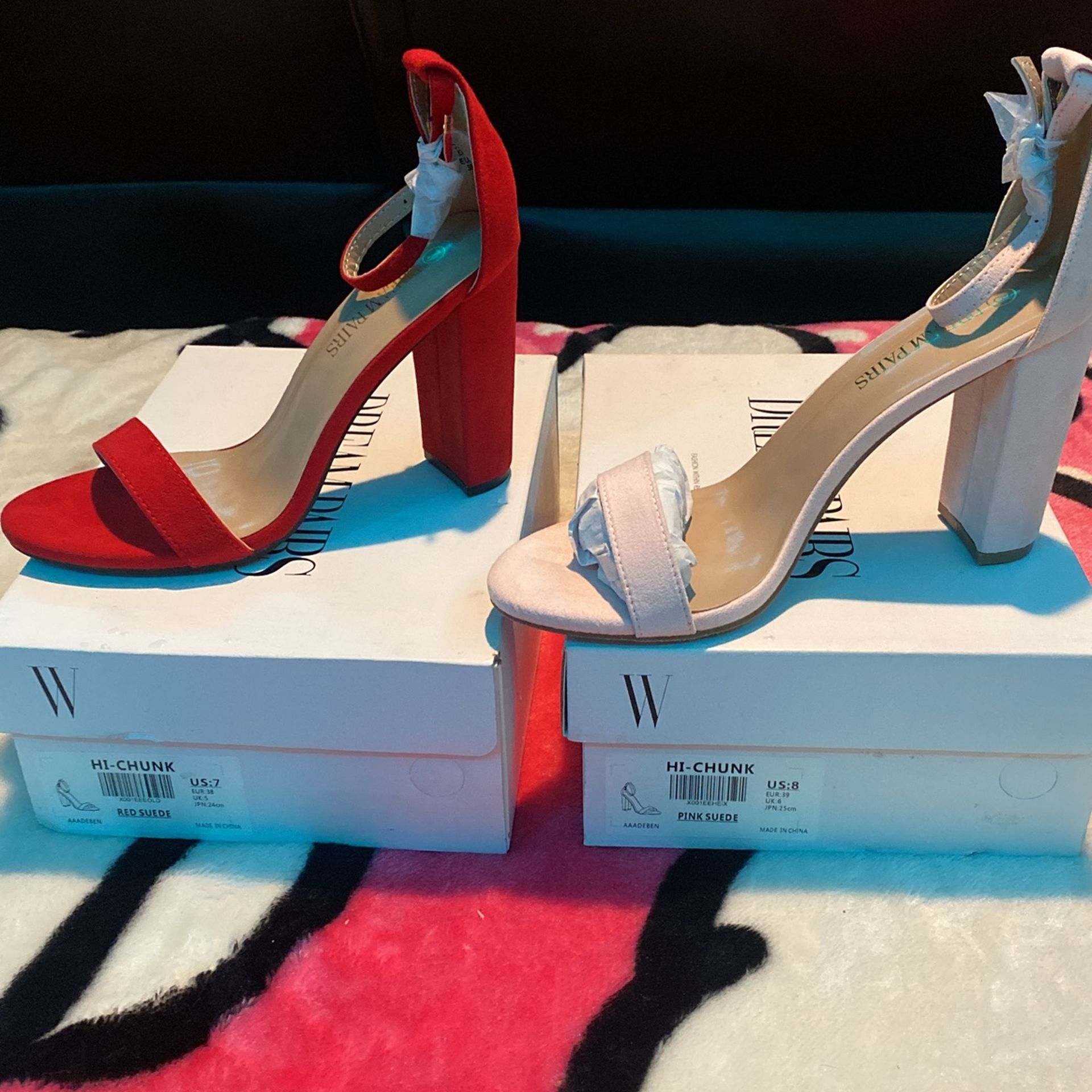 Heels Red And Pink Suede