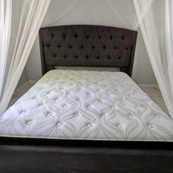 Like New King Size Bed With Split Box Spring, Frame, And Canopy