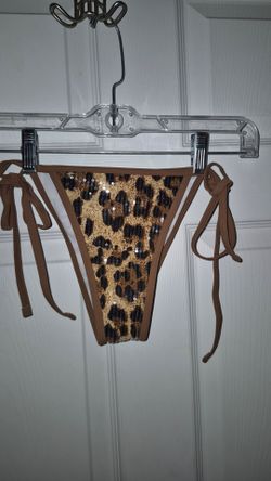 Leopard Print Sequins Bikini Bottom Small