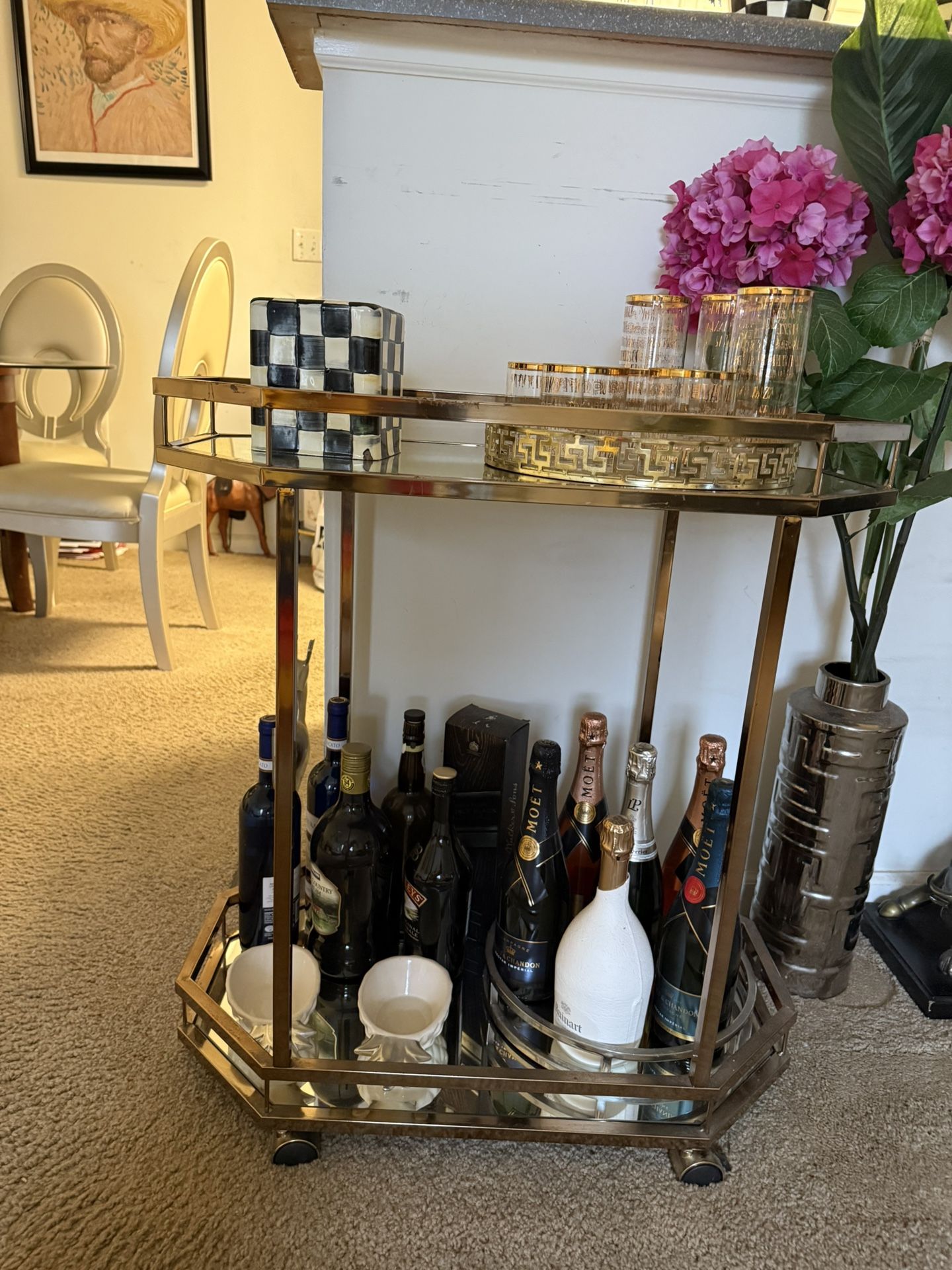 Modern Gold Bar Cart with Glass Shelves – Elegant & Functional