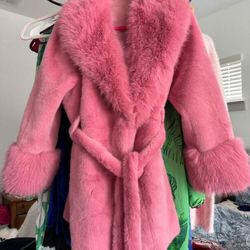 Women's Solid Color Long Sleeve Faux Fur Collar Tie Waist Christmas Jacket SUPER SOFT 