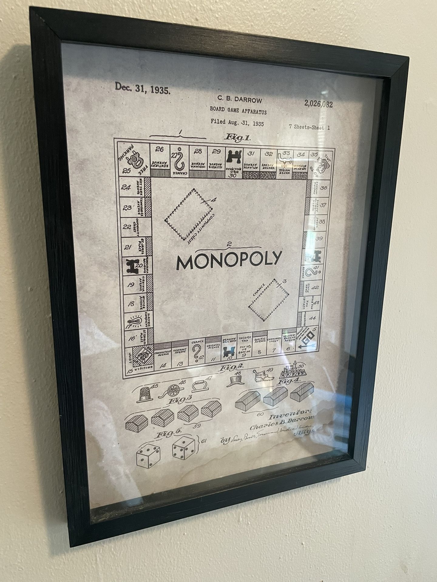 Original monopoly board Painting, In Shadow Glass Frame
