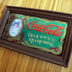 Vintage Framed Coca Cola "Victorian Girl" Bar Sign Coke Signage
