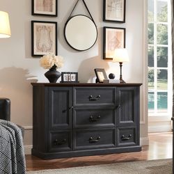 Farmhouse 5 Drawers Dresser, Wood Rustic Storage Organizer Closet Chest