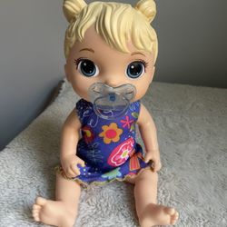 Baby Alive Doll Talking Cooing With Pacifier Blonde Hair Blue Eyes  