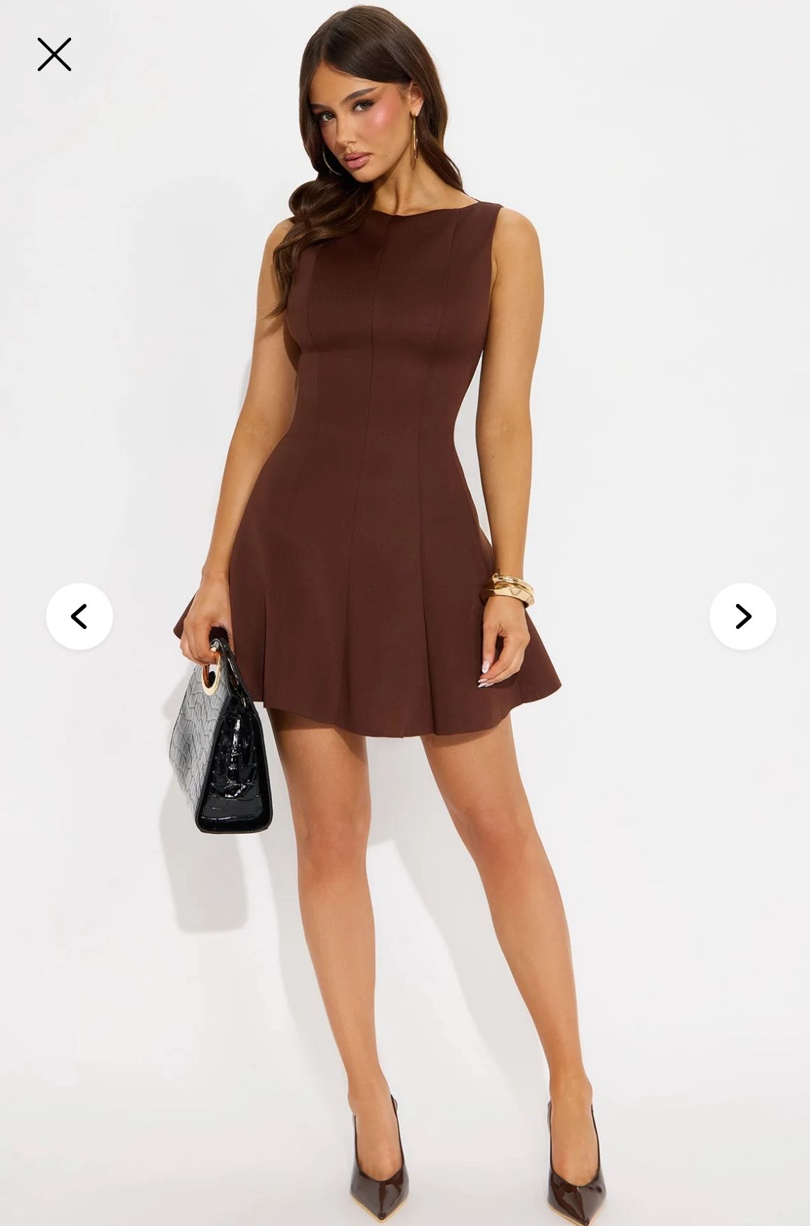 Brown Pleated Mini Dress