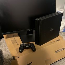 PS4 Pro, Controller, And Monitor