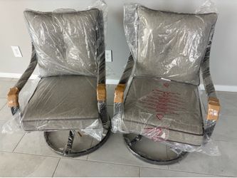 Brand New 2 Outdoor patio chairs swivel/rock with gray cushions