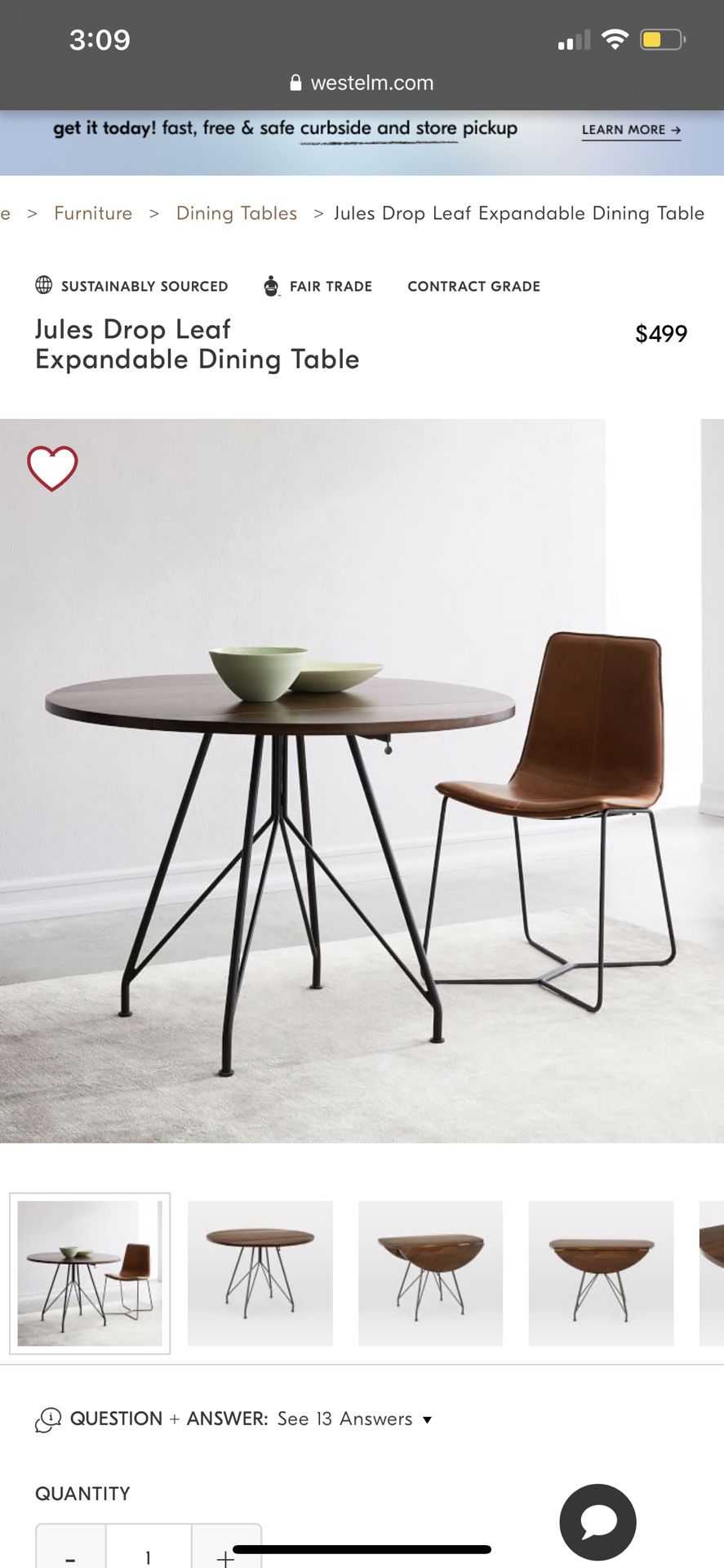 West Elm Jules dining table