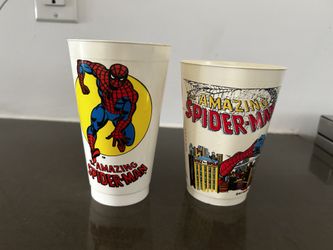 2 Classic Authentic Spider-Man 7-11 Slurpee Marvel SuperHero Cups Brand New Day 1975 And 1977