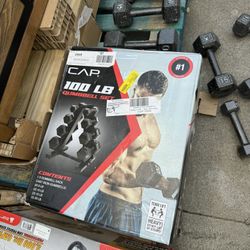 Cap Barbell 100 lb Cast Iron Hex Dumbbell Weight Set with Rack, Black