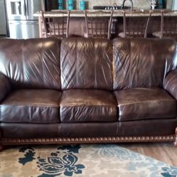 3 Piece Brown Leather, Couch, Love Seat and Ottoman 