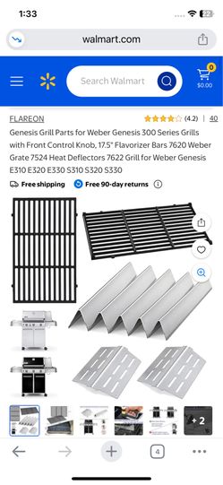 BBQration Grill Parts For Weber Genesis 300 Series W/Front Control, 7621 Flavorizer Bars, 7524 Grill Grate Replacement Parts For Weber Genesis 300 E/S