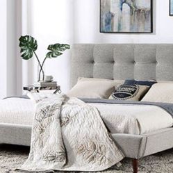 Brand New Grey Queen Platform Bed Frame (Available In California & Eastern King)