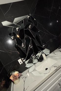 Geometric Shatter Mirror with Chrome Ball Accents