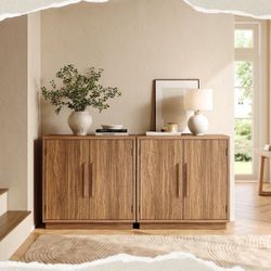 2pcs 31'' H Farmhouse Wood Sideboard with Adjustable Shelves Buffet Cabinet Coffee Bar for Dining Room Hallway