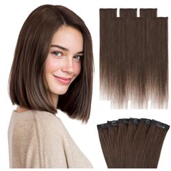 Hairro 6PCS 6 Clips In Short Hair Extensions Remy Real Human Hair Clip Ins Mini Clip On Hairpin Hairpieces For Women 31g 10 Inch #2R Dark Brown