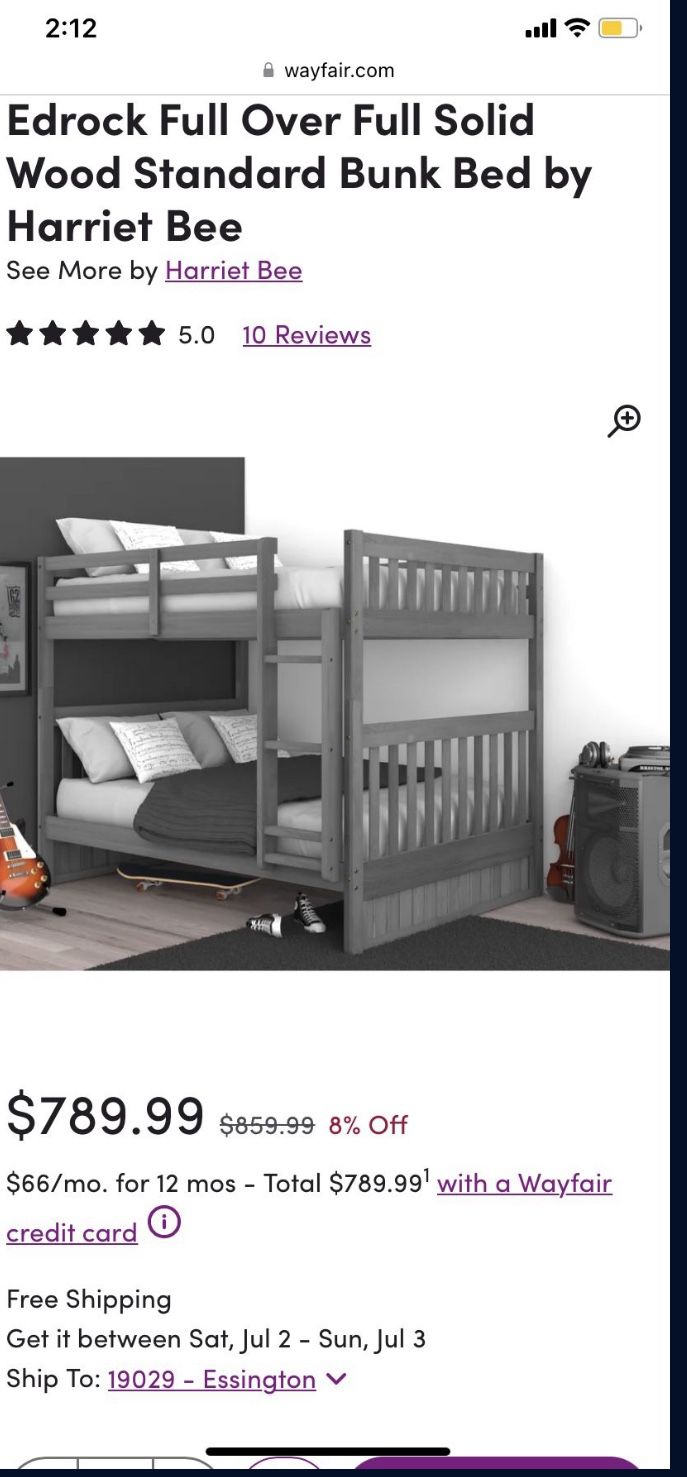 Wayfair Gray Full On Full Bunk bed Very Modern Up To Date 